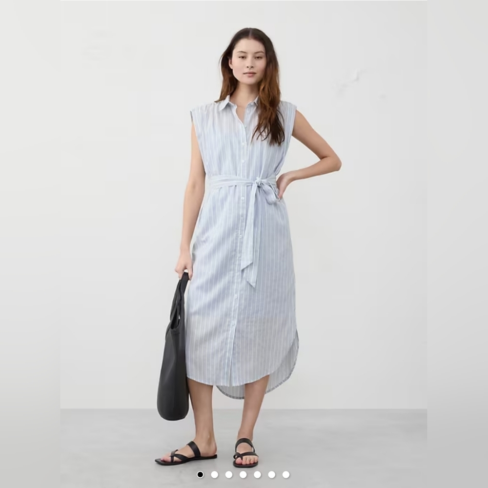 NWT Banana Republic Drapey Midi Shirtdress Size Medium In Light Blue Stripes